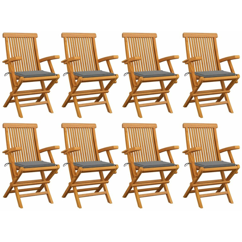 

Sillas de jardin 8 uds madera maciza de teca con cojines grises