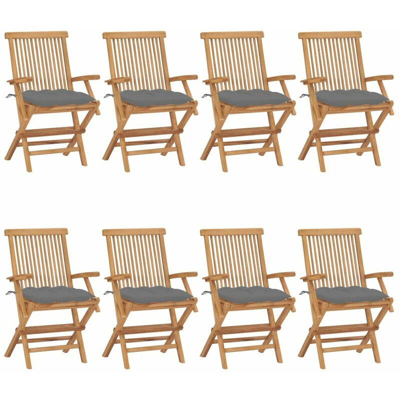 

Happyshopping - Sillas de jardin 8 uds madera maciza de teca con cojines grises