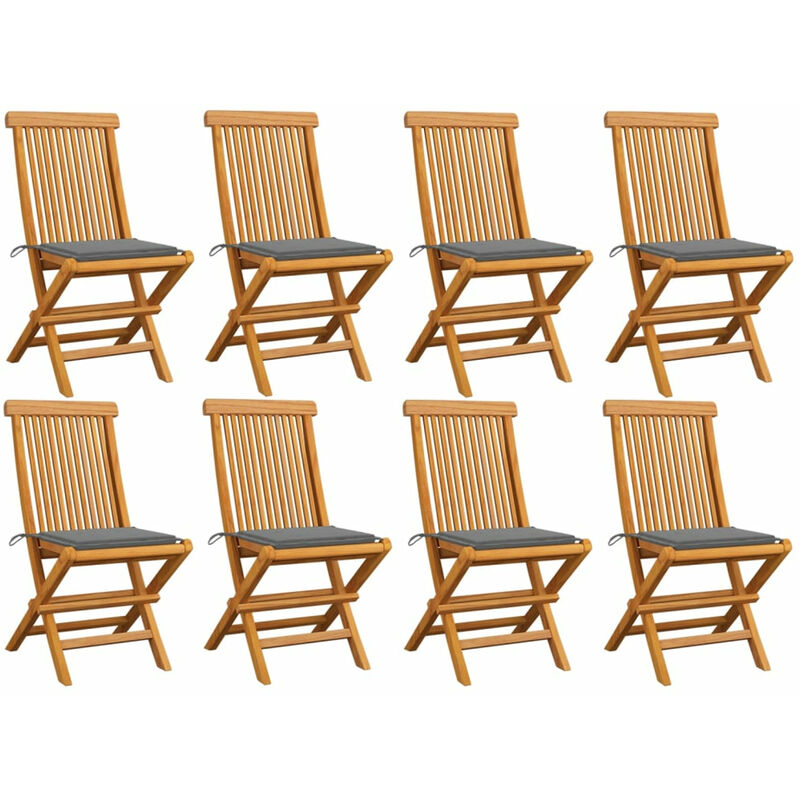 

Sillas de jardin 8 uds madera maciza de teca con cojines grises