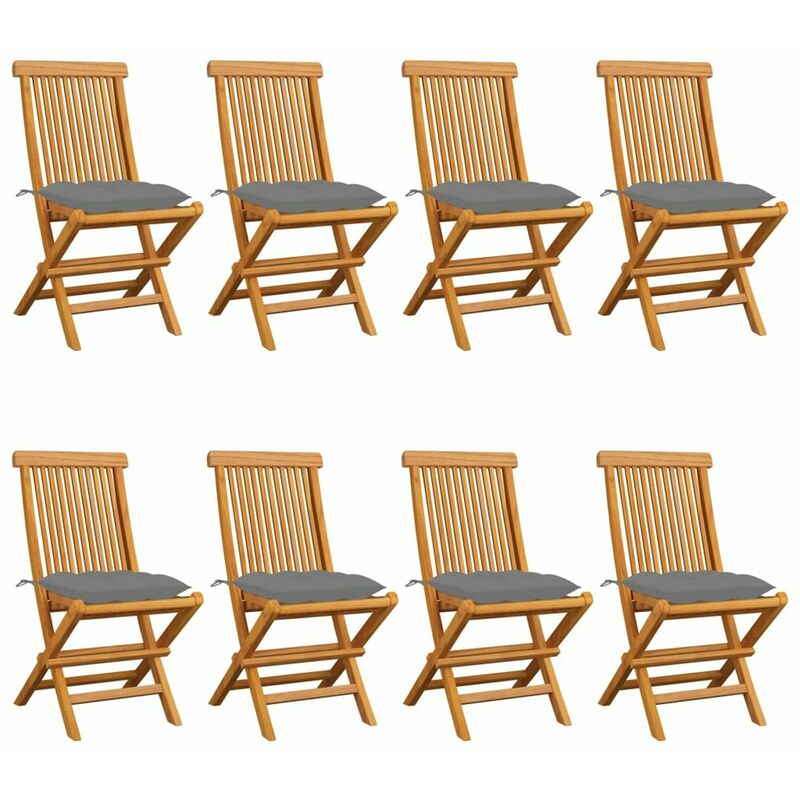

Sillas de jardin 8 uds madera maciza de teca con cojines grises