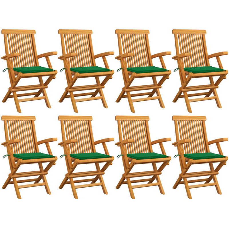 

Happyshopping - Sillas de jardin 8 uds madera maciza de teca con cojines verdes