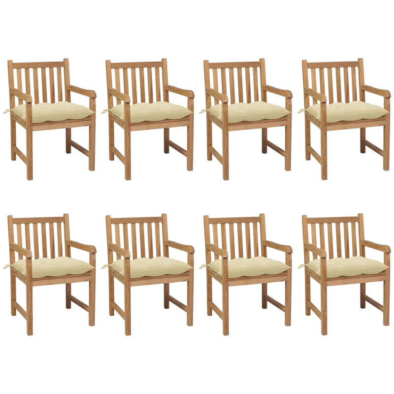 

Sillas de jardin 8 uds madera maciza teca cojines crema blanca