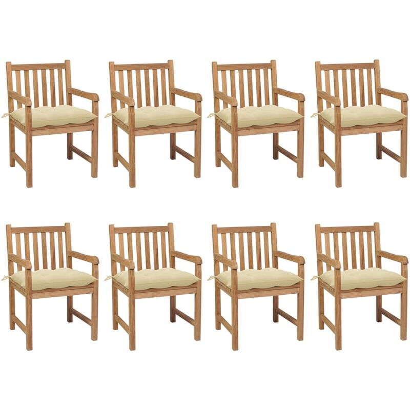 

Sillas de jardín 8 uds madera maciza teca cojines crema blanca