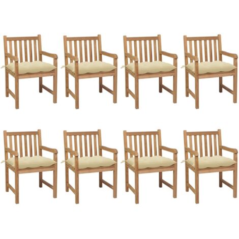 Sillas de jardín 8 uds madera maciza teca cojines crema blanca