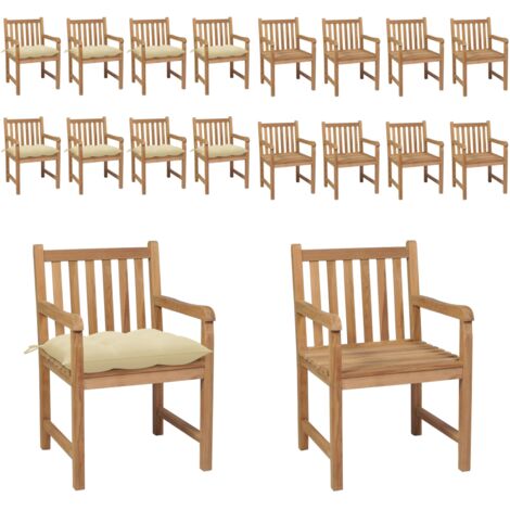 Sillas de jardín 8 uds madera maciza teca cojines crema blanca - Madera de teca - Cojines para jardín