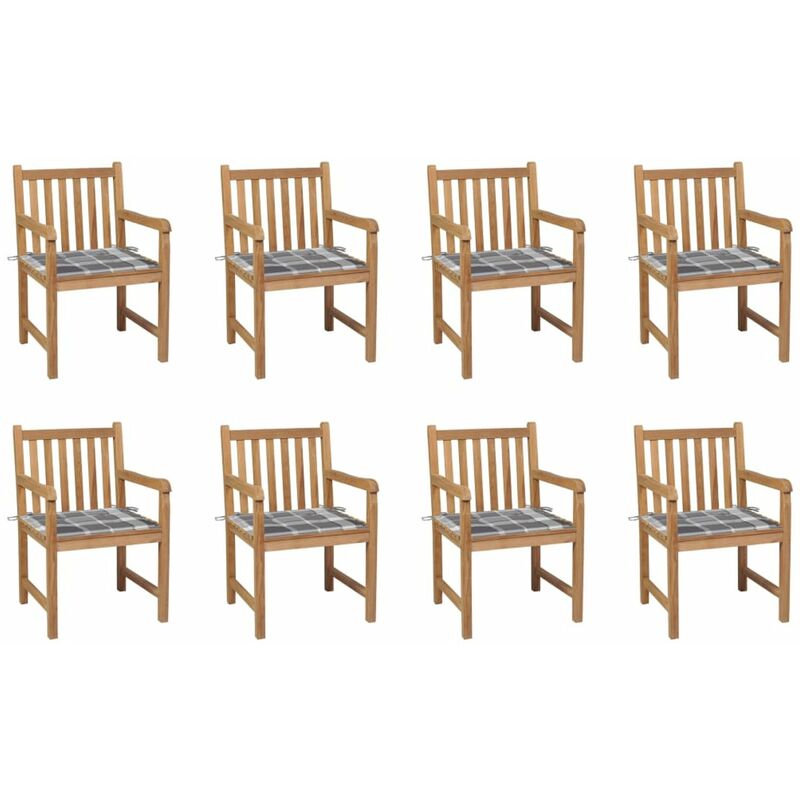 

Sillas de jardin 8 uds madera maciza teca cojines cuadros gris