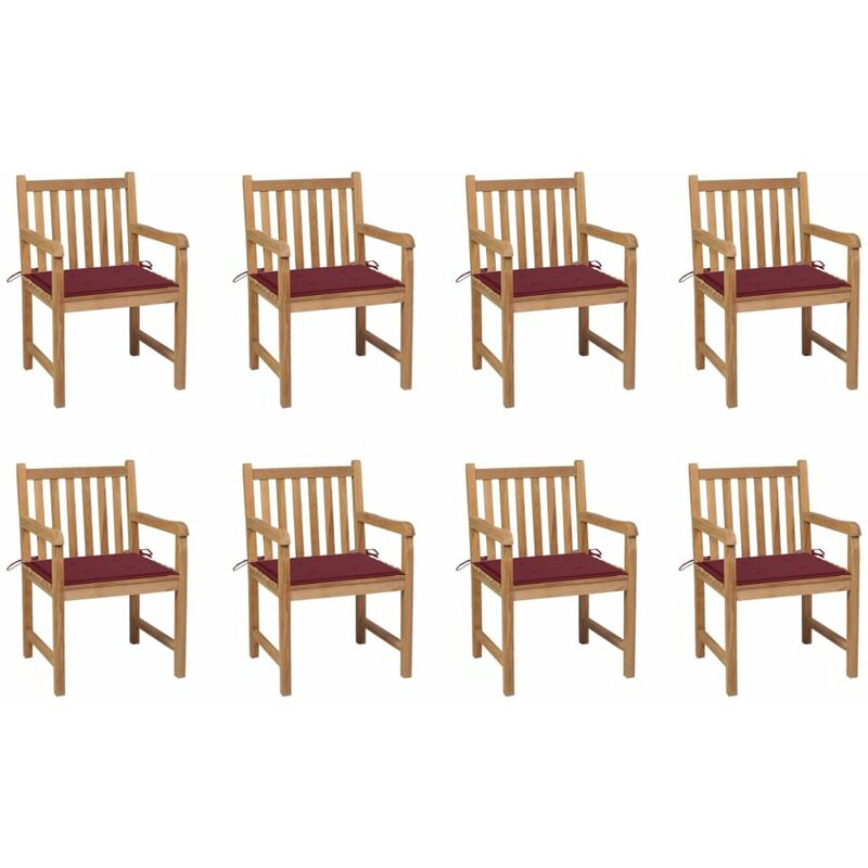 

Sillas de jardin 8 uds madera maciza teca cojines rojo tinto