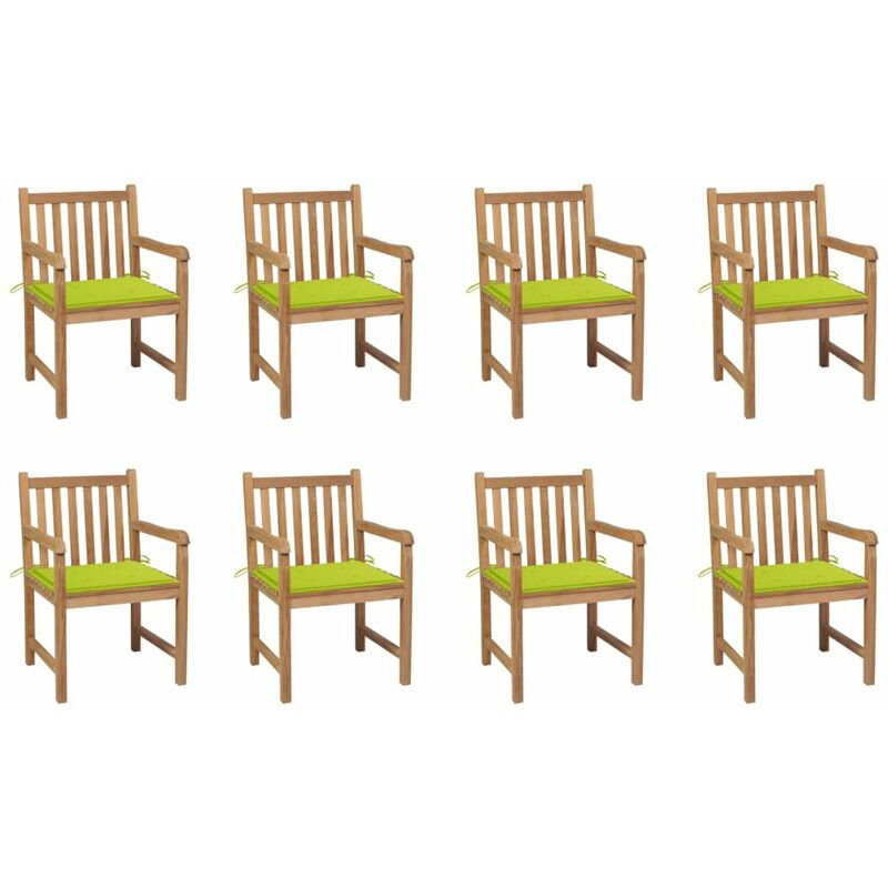 

Sillas de jardin 8 uds madera maciza teca cojines verde brillo