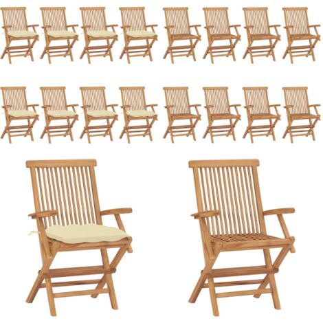 Sillas de jardín 8 uds madera teca con cojines crema blanco - Madera de teca - Cojines para sillas