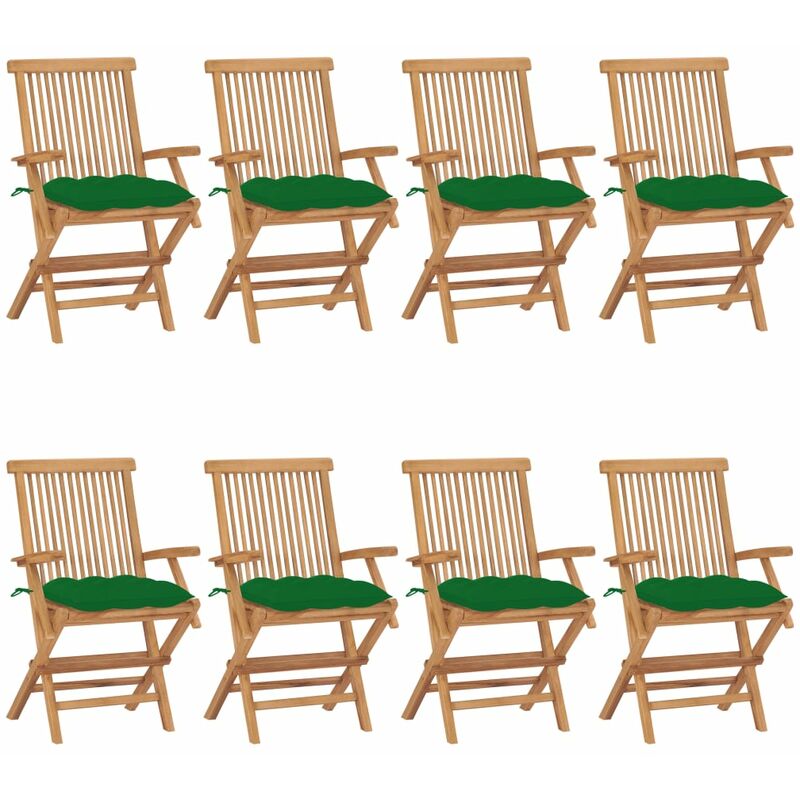 

Sillas de jardín 8 uds madera teca maciza con cojines verdes