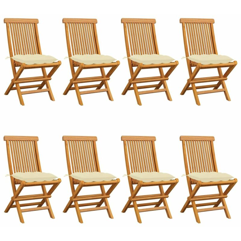 

Sillas de jardin 8 uds teca maciza con cojines blanco crema