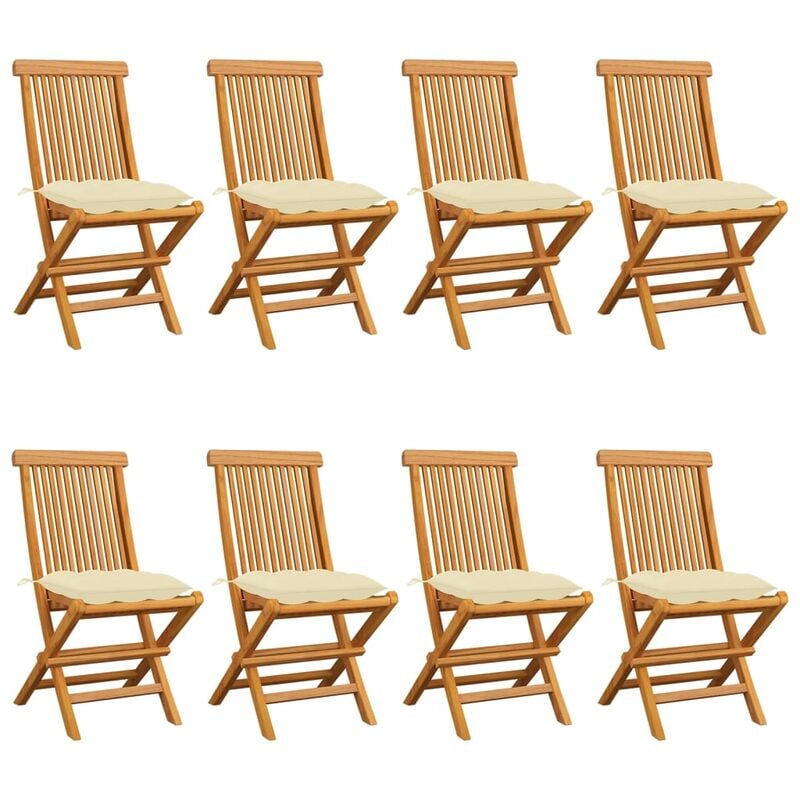 

Sillas de jardín 8 uds teca maciza con cojines blanco crema
