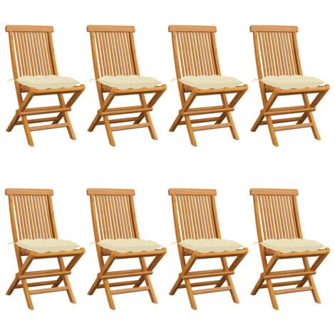 Sillas de jardín 8 uds teca maciza con cojines blanco crema vidaXL
