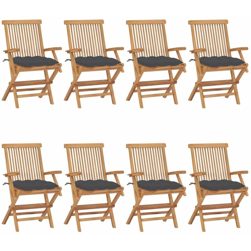 

Happyshopping - Sillas de jardin 8 uds teca maciza con cojines gris antracita