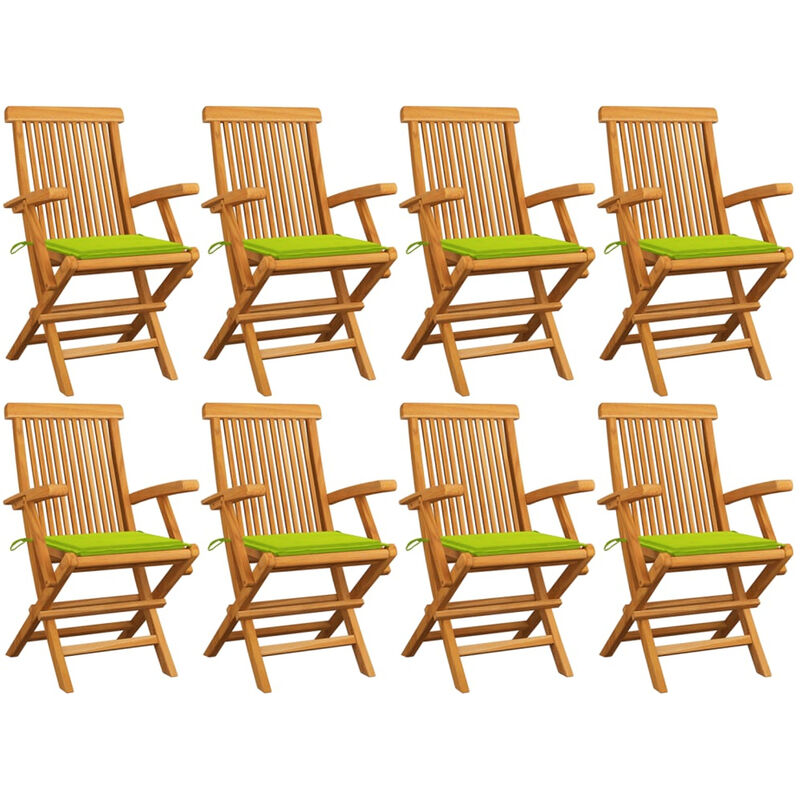 

Sillas de jardin 8 uds teca maciza con cojines verde brillante