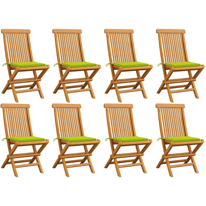 

Sillas de jardin 8 uds teca maciza con cojines verde brillante