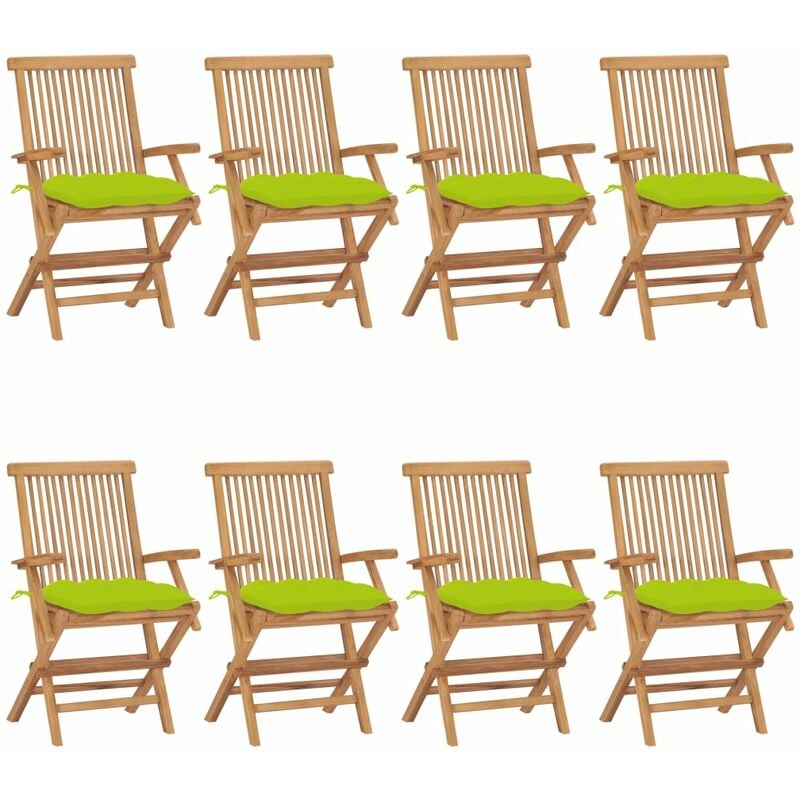 

Sillas de jardín 8 uds teca maciza con cojines verde brillante