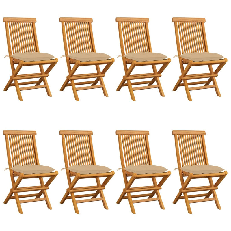 

Happyshopping - Sillas de jardin 8 unidades madera de teca con cojines beige