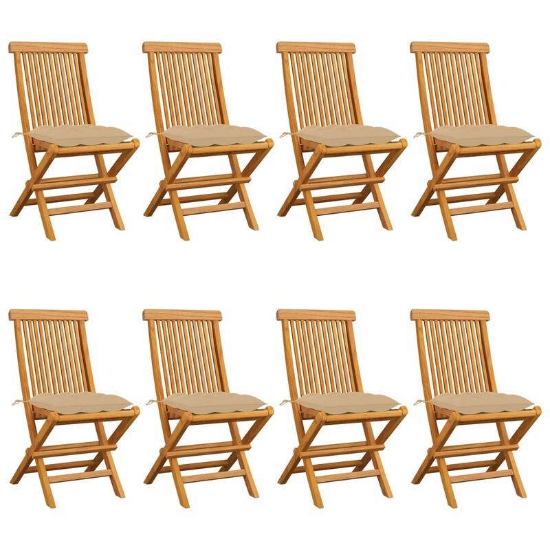 

Sillas de jardín 8 unidades madera de teca con cojines beige
