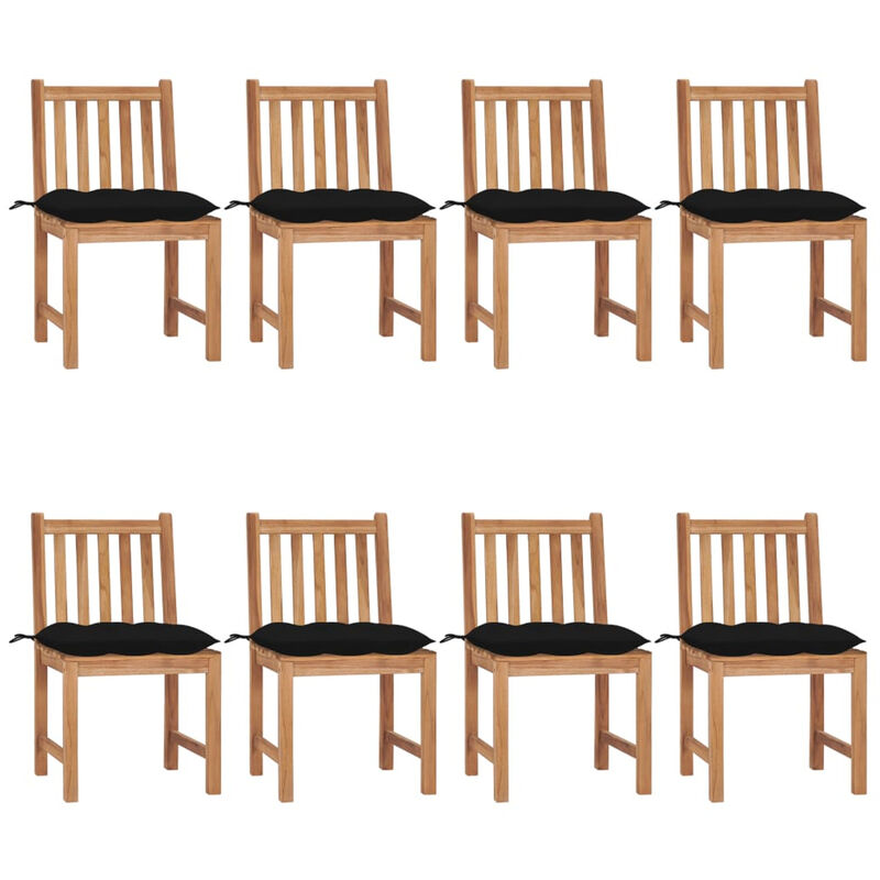 

Happyshopping - Sillas de jardin 8 unidades madera maciza de teca con cojines