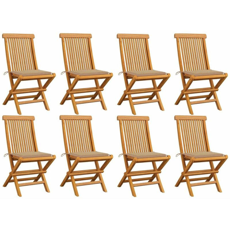 

Happyshopping - Sillas de jardin 8 unidades teca maciza con cojines beige