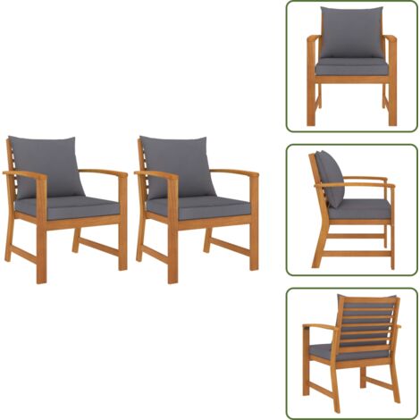 Sillas de jardín acacia - vidaXL Sillas de jardín cojines gris oscuro 2 uds madera maciza acacia - Sillas de jardín con cojines