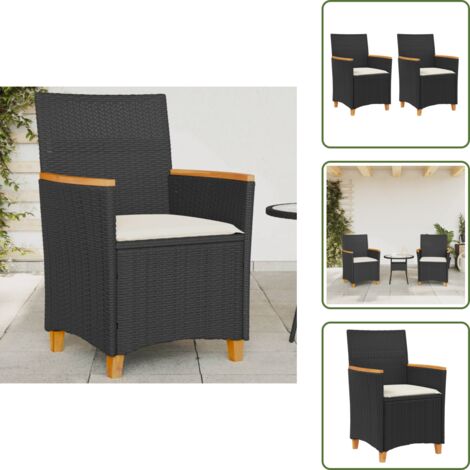 Sillas de jardín acacia - vidaXL Sillas de jardín con cojín 2 uds ratán PE negro y madera acacia - Sillas de jardín con funda desenfundable
