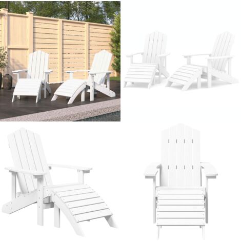 Sillas de jardín Adirondack 2 uds con reposapiés HDPE blanco - Sillas de jardín Adirondack - Sillas de jardín HDPE