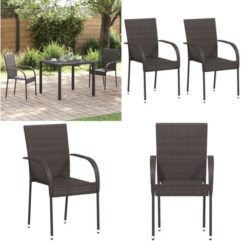 Sillas de jardín apilables 2 unidades ratán sintético marrón - Sillas de comedor - Sillas apilables