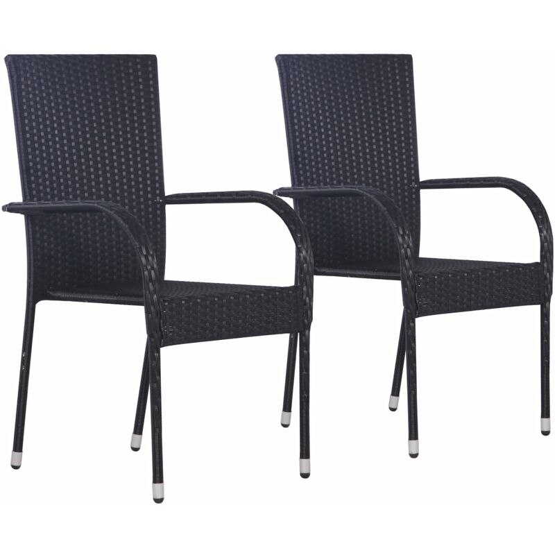 

vidaXL Sillas de jardín apilables 2 unidades ratán sintético negro - Negro