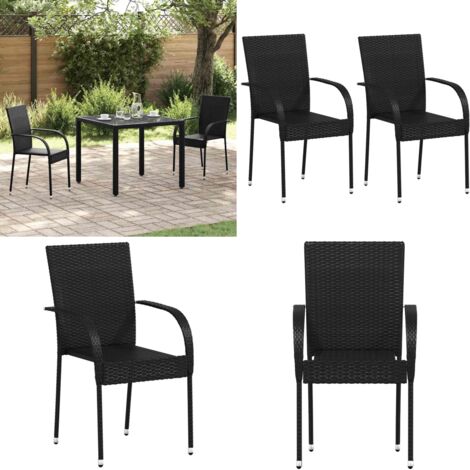 Sillas de jardín apilables 2 unidades ratán sintético negro - Sillas apilables - Sillas de comedor