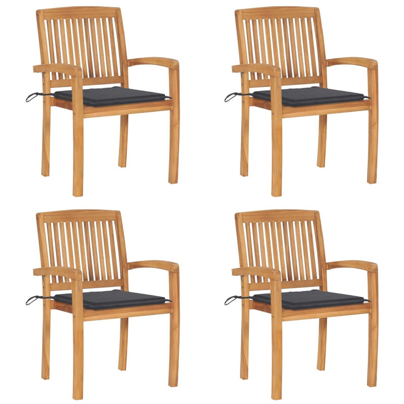 

Sillas de jardin apilables 4 uds madera de teca con cojines