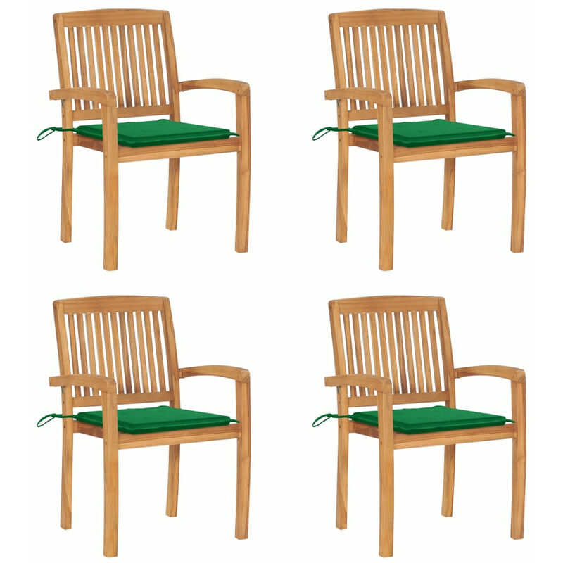 

Sillas de jardin apilables 4 uds madera de teca con cojines