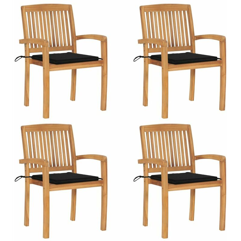 

Sillas de jardin apilables 4 uds madera de teca con cojines