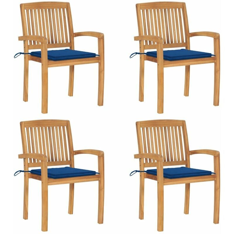 

Sillas de jardin apilables 4 uds madera de teca con cojines
