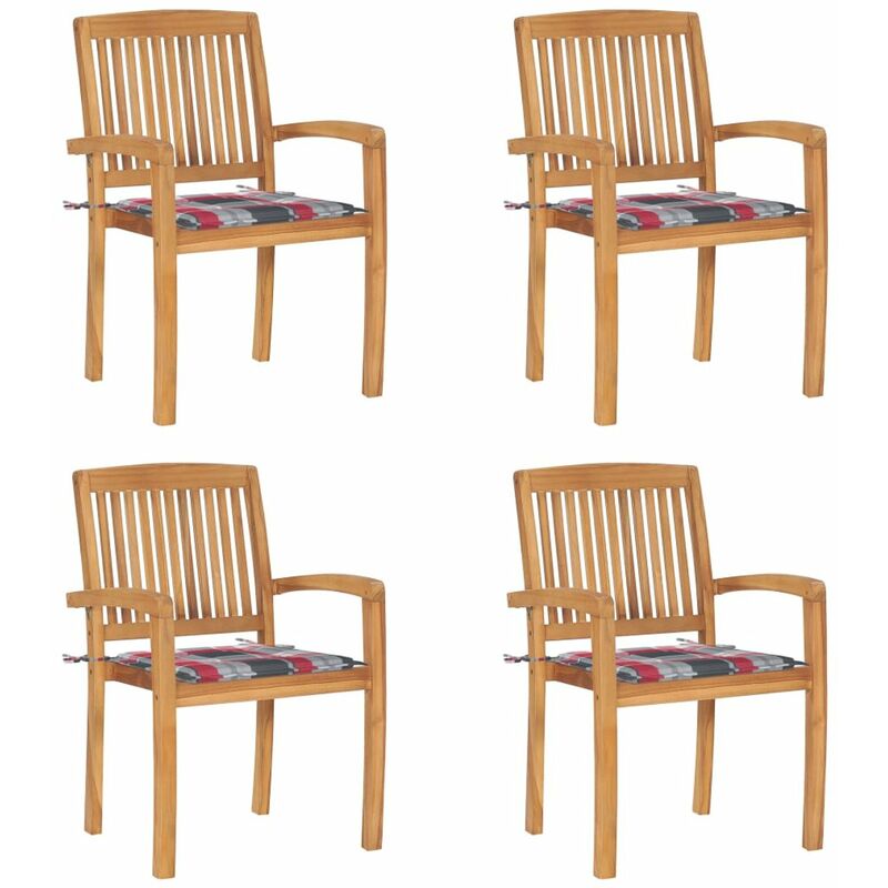 

Sillas de jardin apilables 4 uds madera de teca con cojines