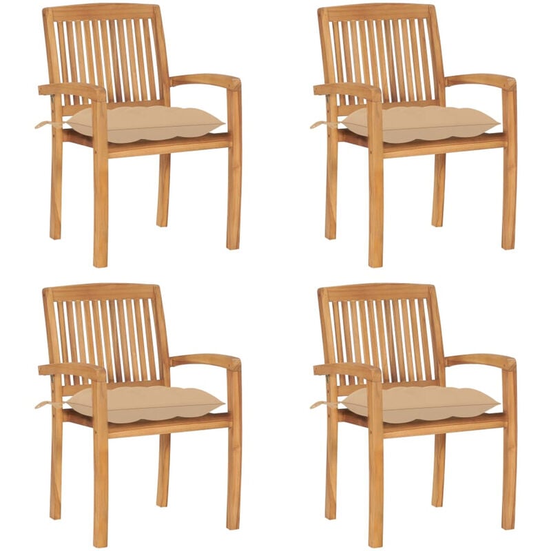

Sillas de jardin apilables 4 uds madera de teca con cojines