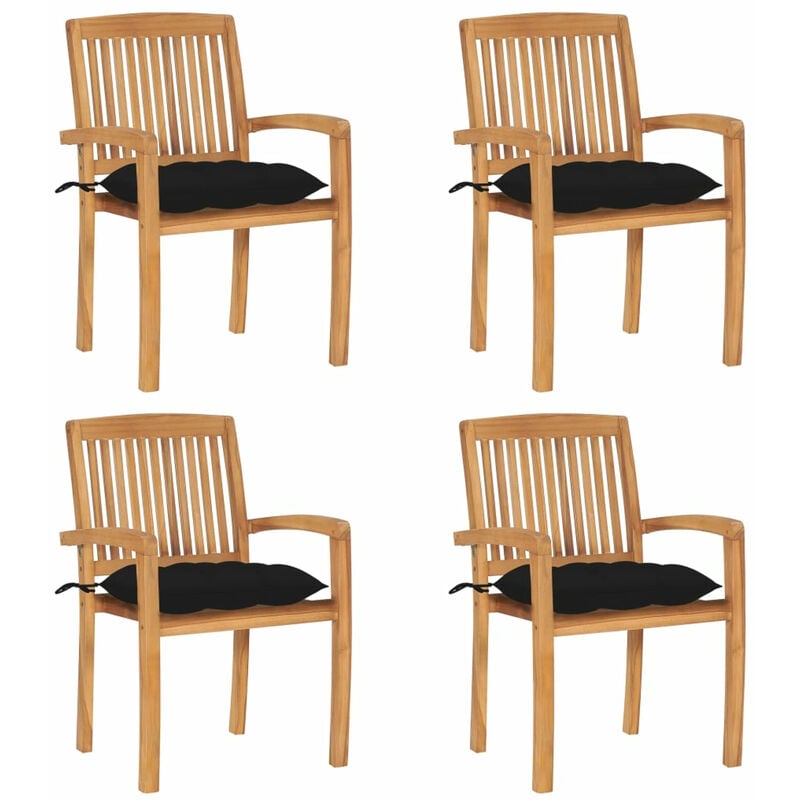 

Sillas de jardin apilables 4 uds madera de teca con cojines