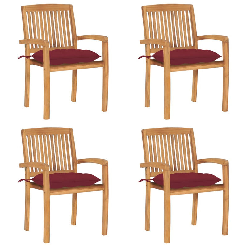 

Sillas de jardin apilables 4 uds madera de teca con cojines