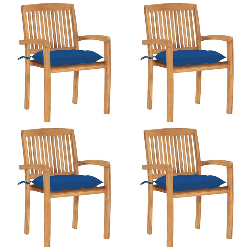 

Sillas de jardin apilables 4 uds madera de teca con cojines
