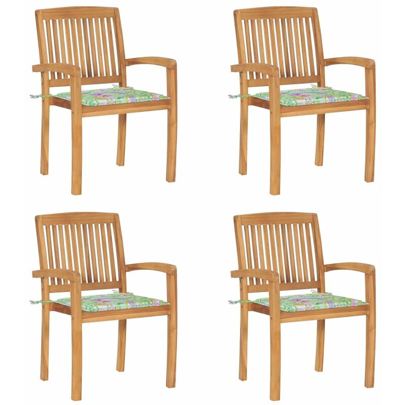 

Sillas de jardin apilables 4 uds madera de teca con cojines