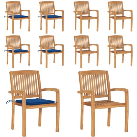 Sillas de jardín apilables 4 uds madera de teca con cojines - Sillas de comedor - Sillas apilables