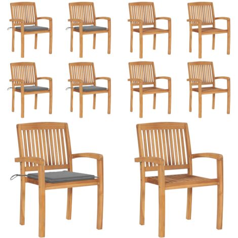 Sillas de jardín apilables 4 uds madera de teca con cojines - Sillas de comedor - Sillas apilables
