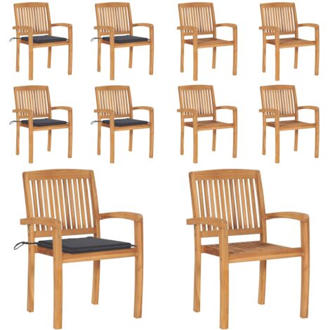 Sillas de jardín apilables 4 uds madera de teca con cojines - Sillas de jardín de madera - Sillas de comedor de teca