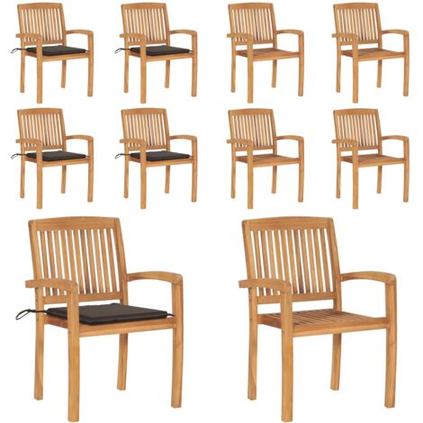 Sillas de jardín apilables 4 uds madera de teca con cojines - Sillas de jardín de madera - Sillas de comedor de teca