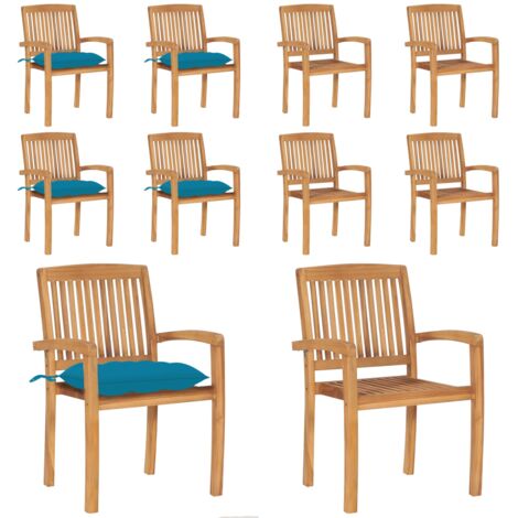 Sillas de jardín apilables 4 uds madera de teca con cojines - Sillas de jardín de madera - Sillas de comedor de teca