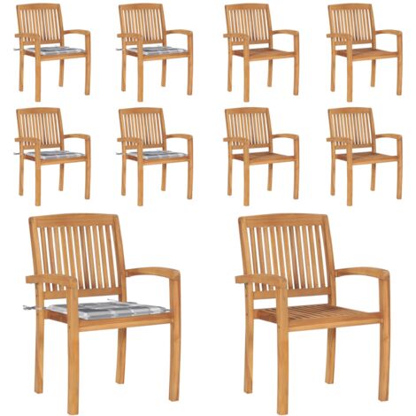Sillas de jardín apilables 4 uds madera de teca con cojines - Sillas de jardín de madera - Sillas de comedor de teca