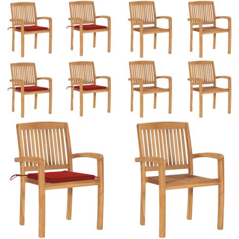 Sillas de jardín apilables 4 uds madera de teca con cojines - Sillas de jardín de madera - Sillas de comedor de teca