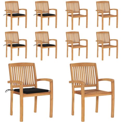 Sillas de jardín apilables 4 uds madera de teca con cojines - Sillas de jardín de madera - Sillas de comedor de teca