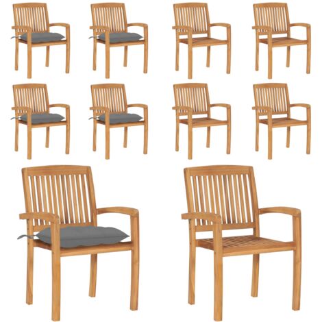 Sillas de jardín apilables 4 uds madera de teca con cojines - Sillas de jardín de madera - Sillas de comedor de teca